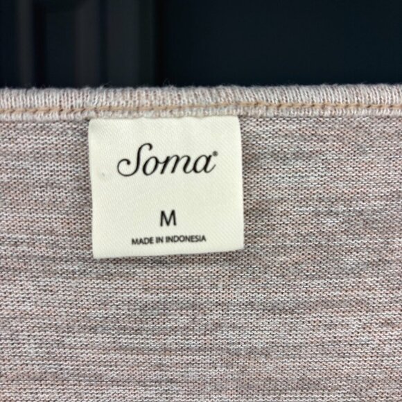 SOMA Top Women's M Tan Cream Round Neck Long Sleeve Stretch - Picture 4 of 4